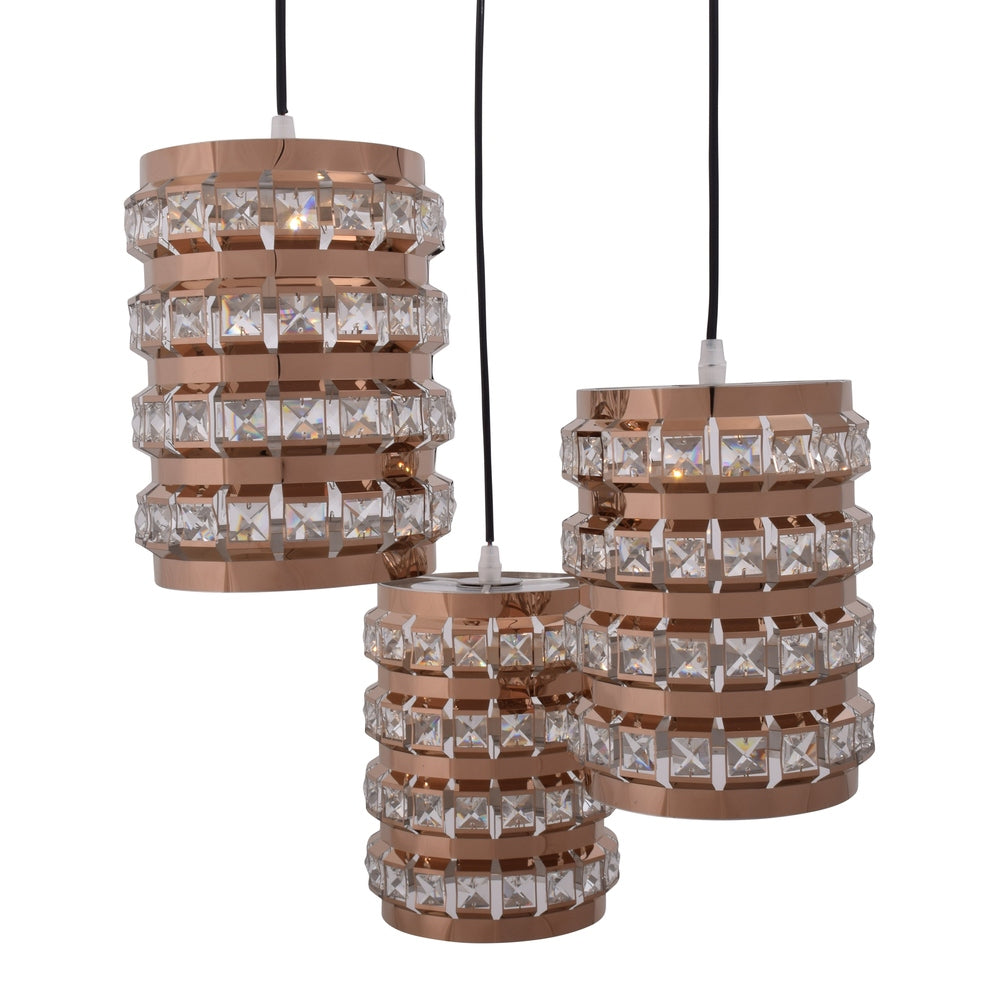 Square Crystal Rose Gold Pendant Light Set