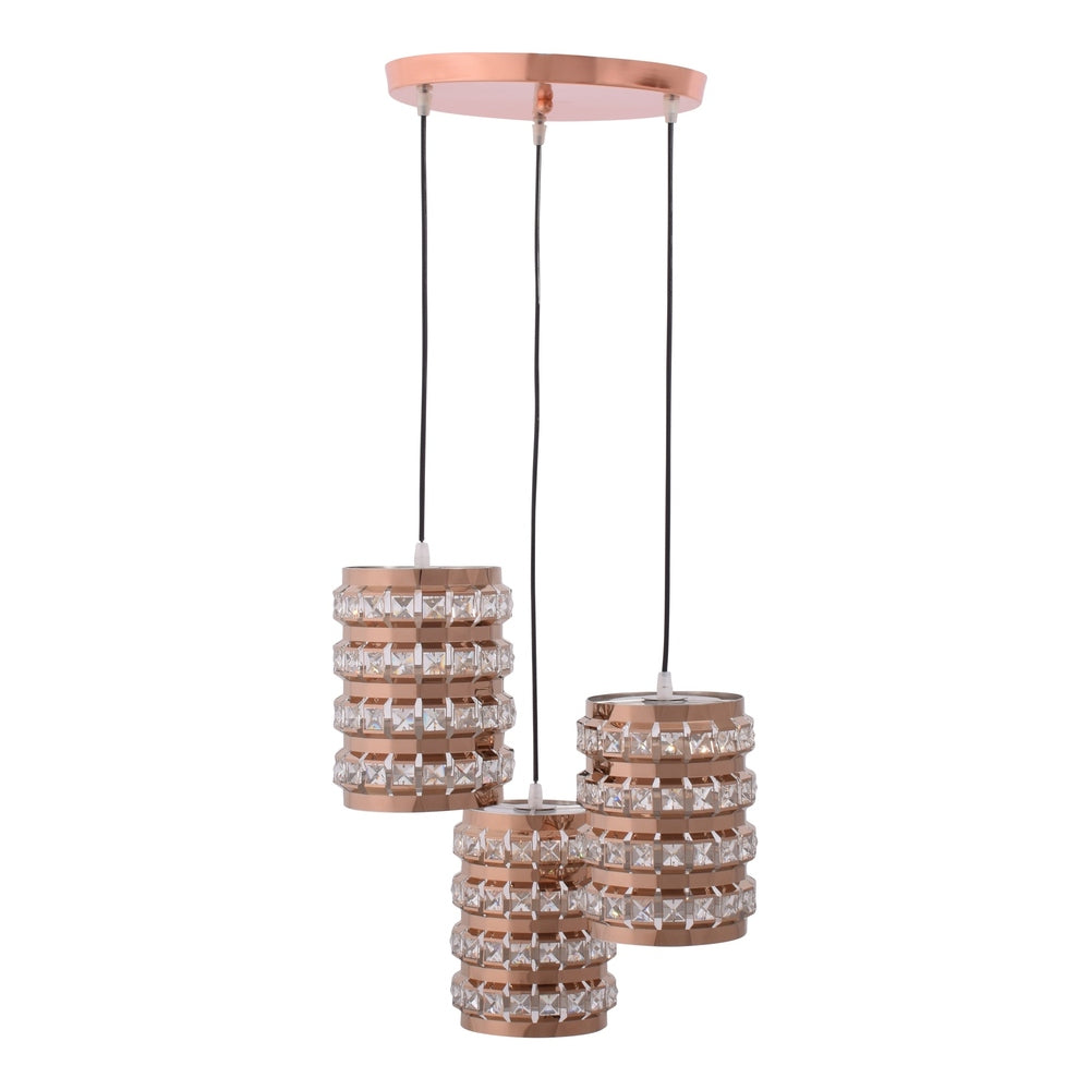 Square Crystal Rose Gold Pendant Light Set