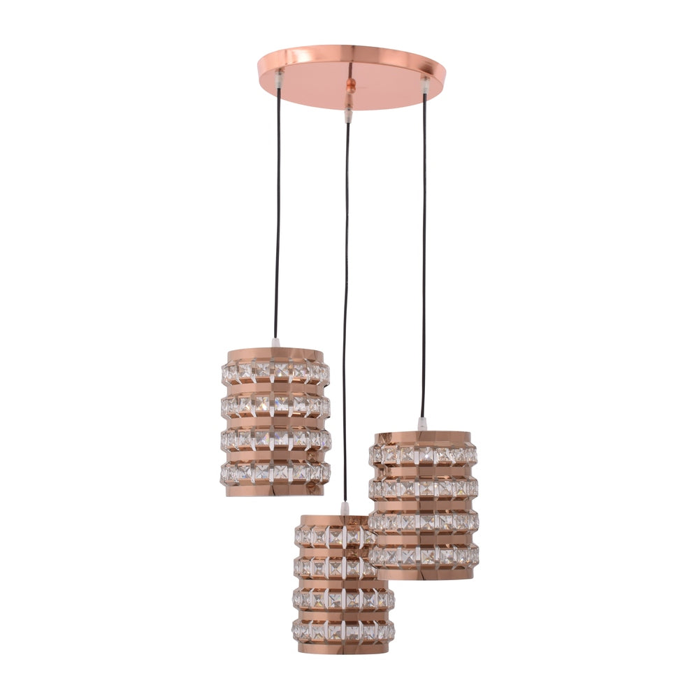 Square Crystal Rose Gold Pendant Light Set