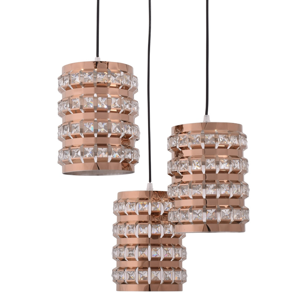 Square Crystal Rose Gold Pendant Light Set