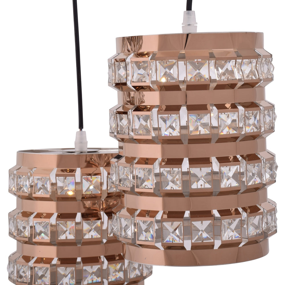 Square Crystal Rose Gold Pendant Light Set