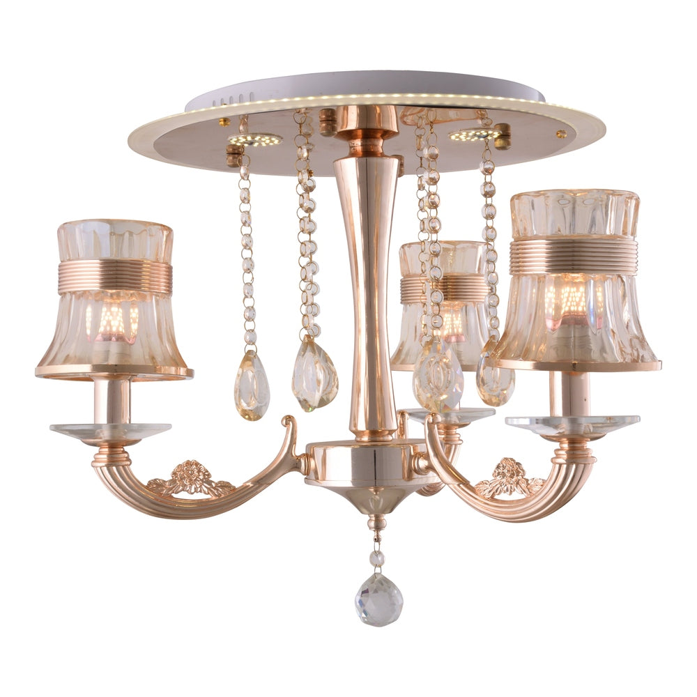 Gold Chandelier With Glass Shade - 3 Light