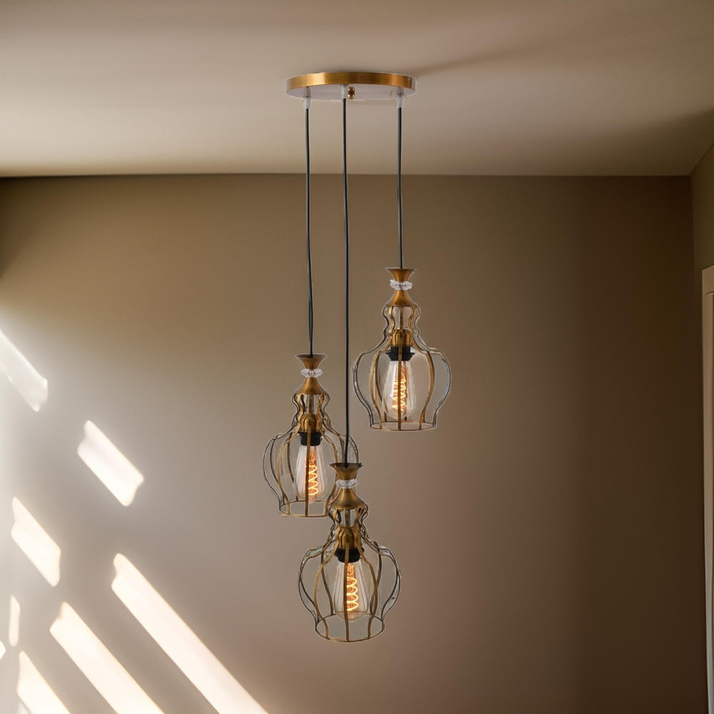 3 Light Cage Pendant Light, Curved