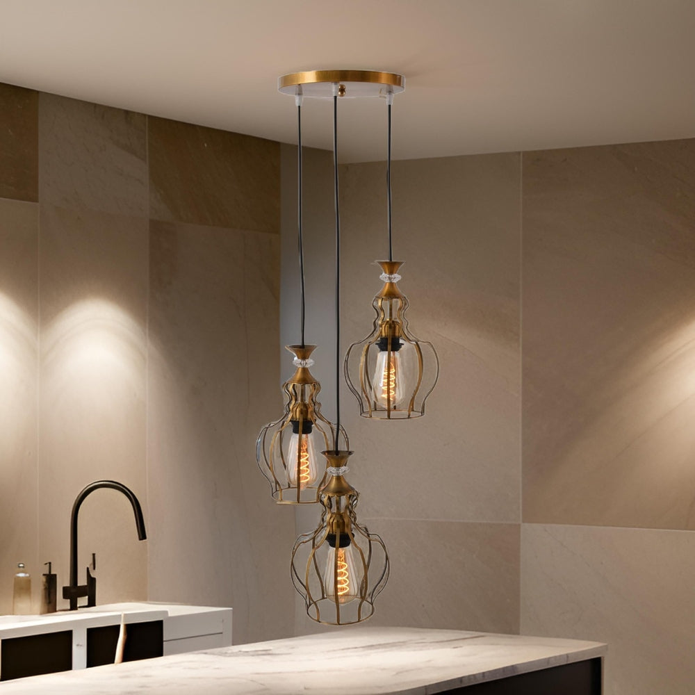 3 Light Cage Pendant Light, Curved