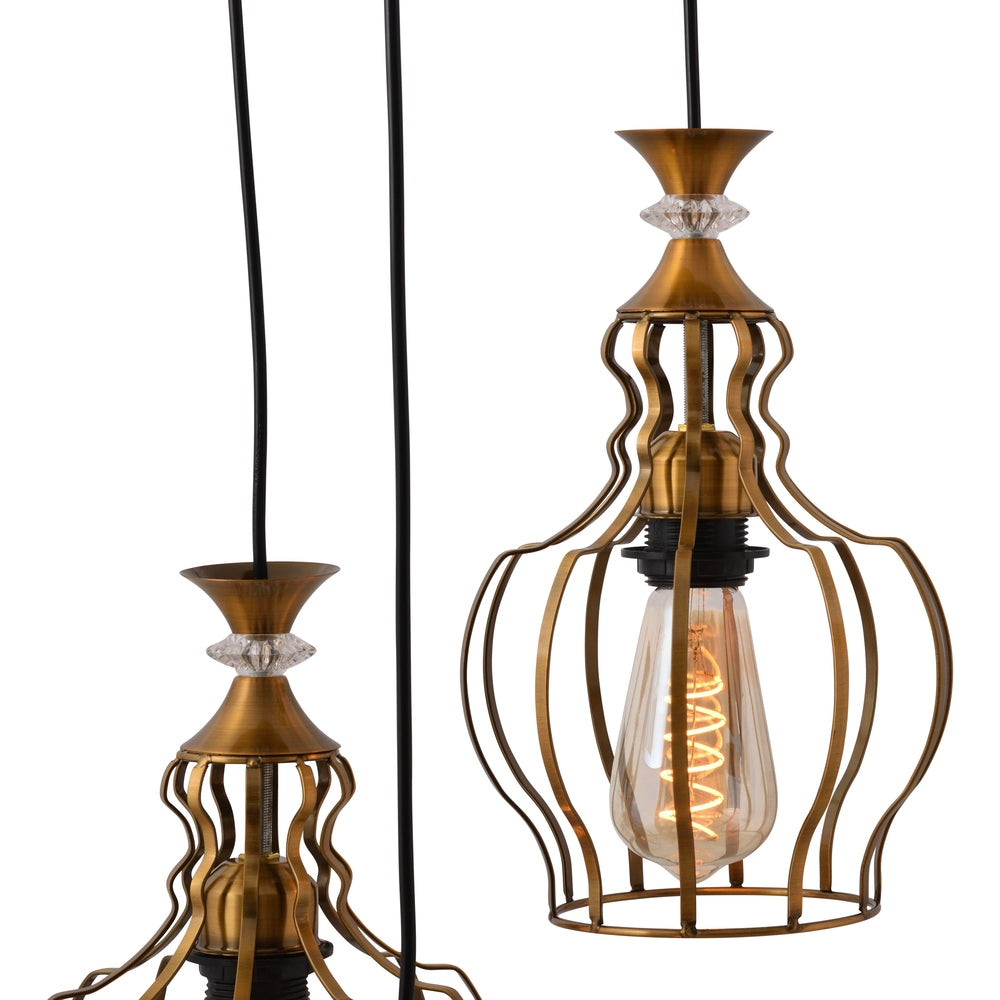 3 Light Cage Pendant Light, Curved