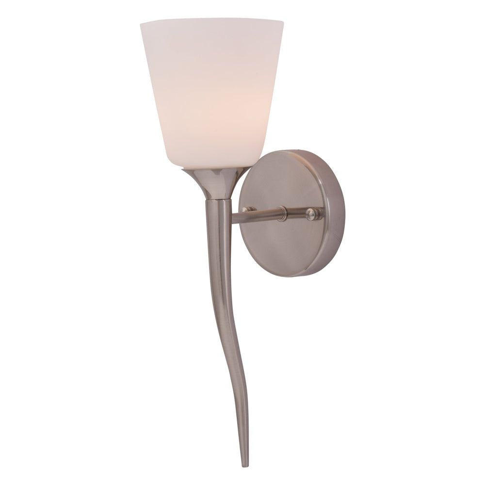 Brushed Steel Wall Lamp with White Glass Shade