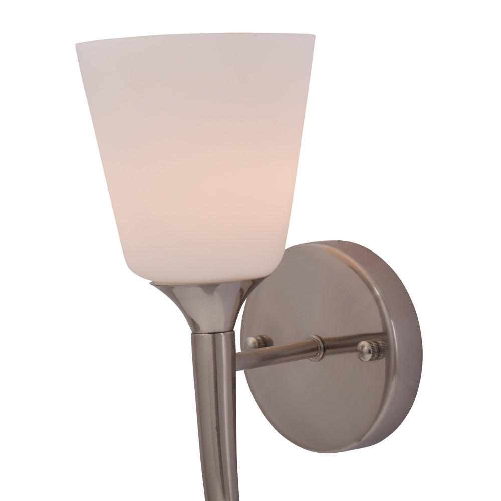 Brushed Steel Wall Lamp with White Glass Shade