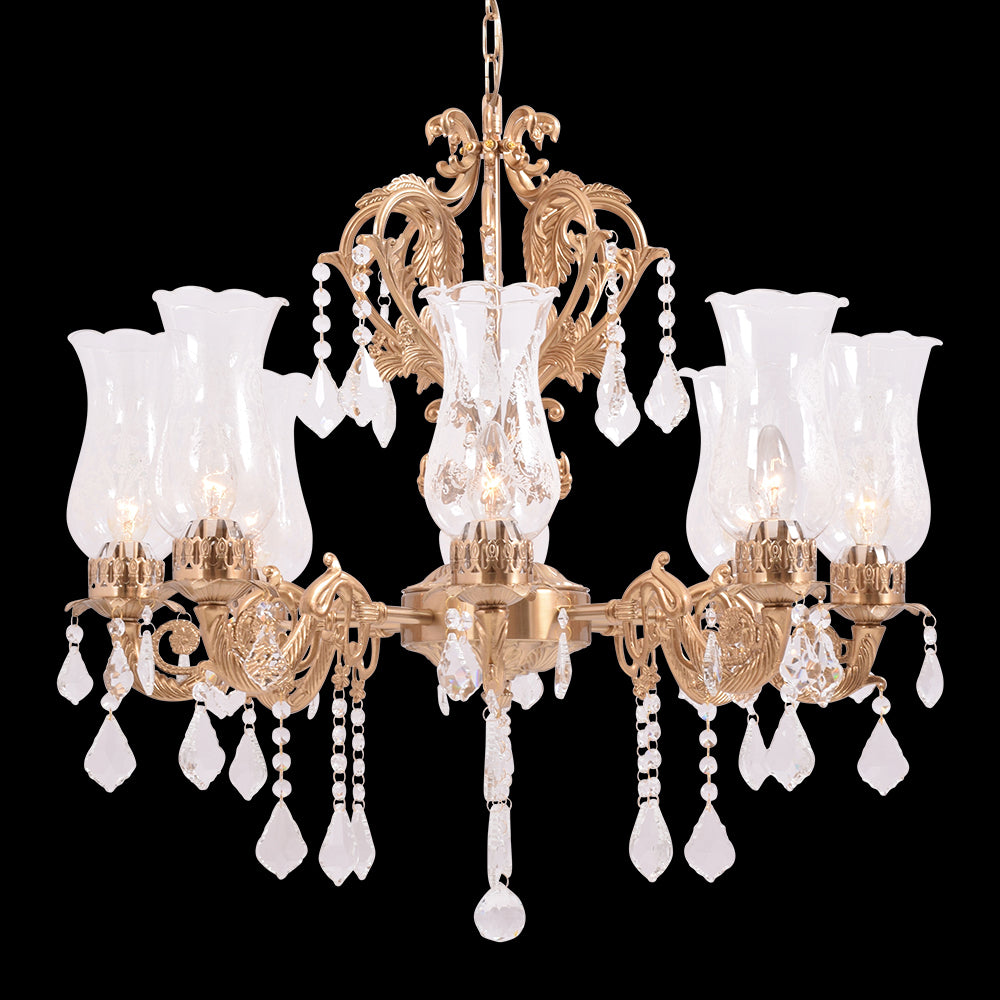 Antique Gold Crystal Chandelier - 8 Light