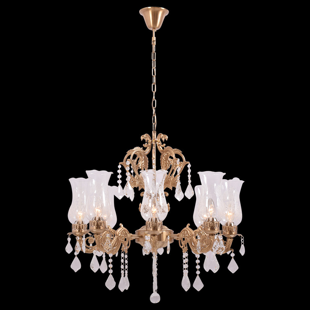 Antique Gold Crystal Chandelier - 8 Light