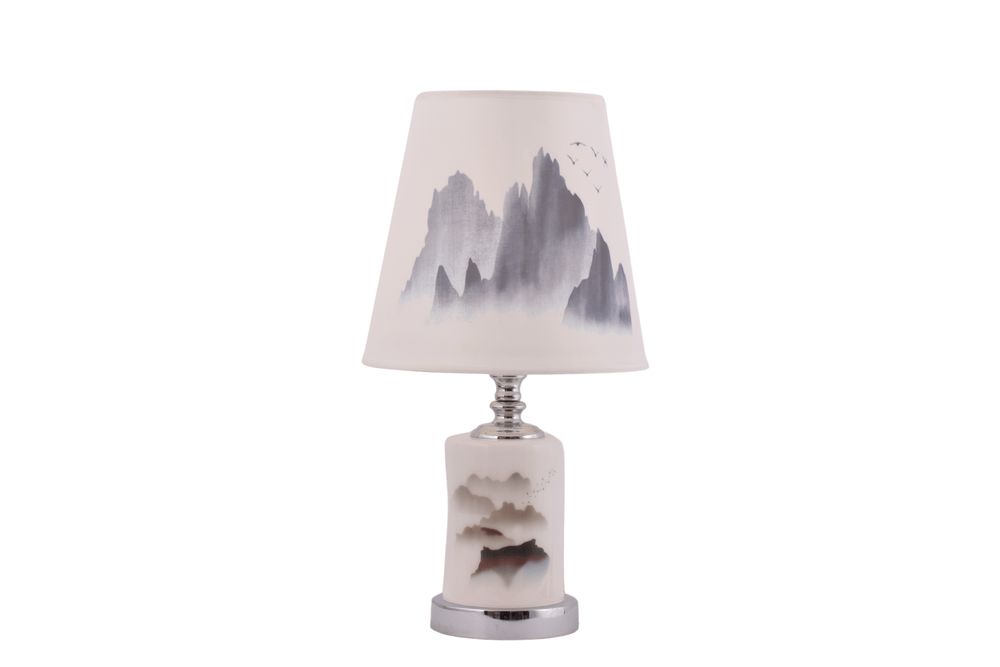 Round Table Lamp With Mountain Print