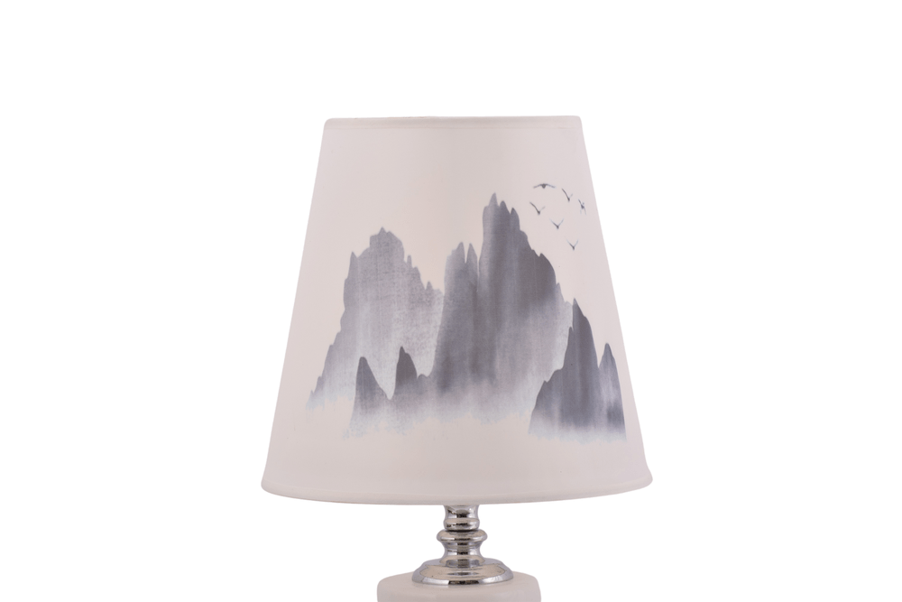 Round Table Lamp With Mountain Print