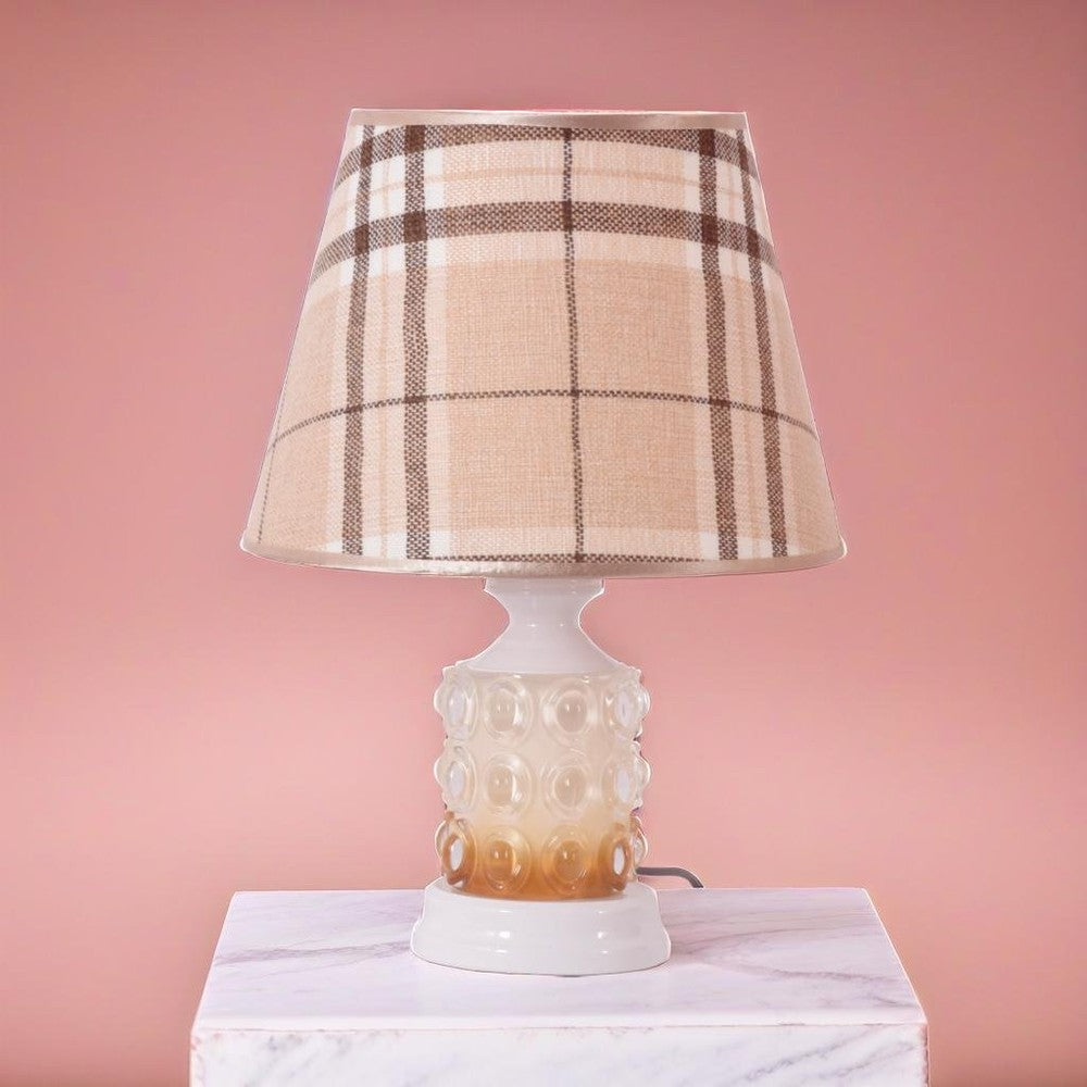 White Table Lamp with Checkered Shade