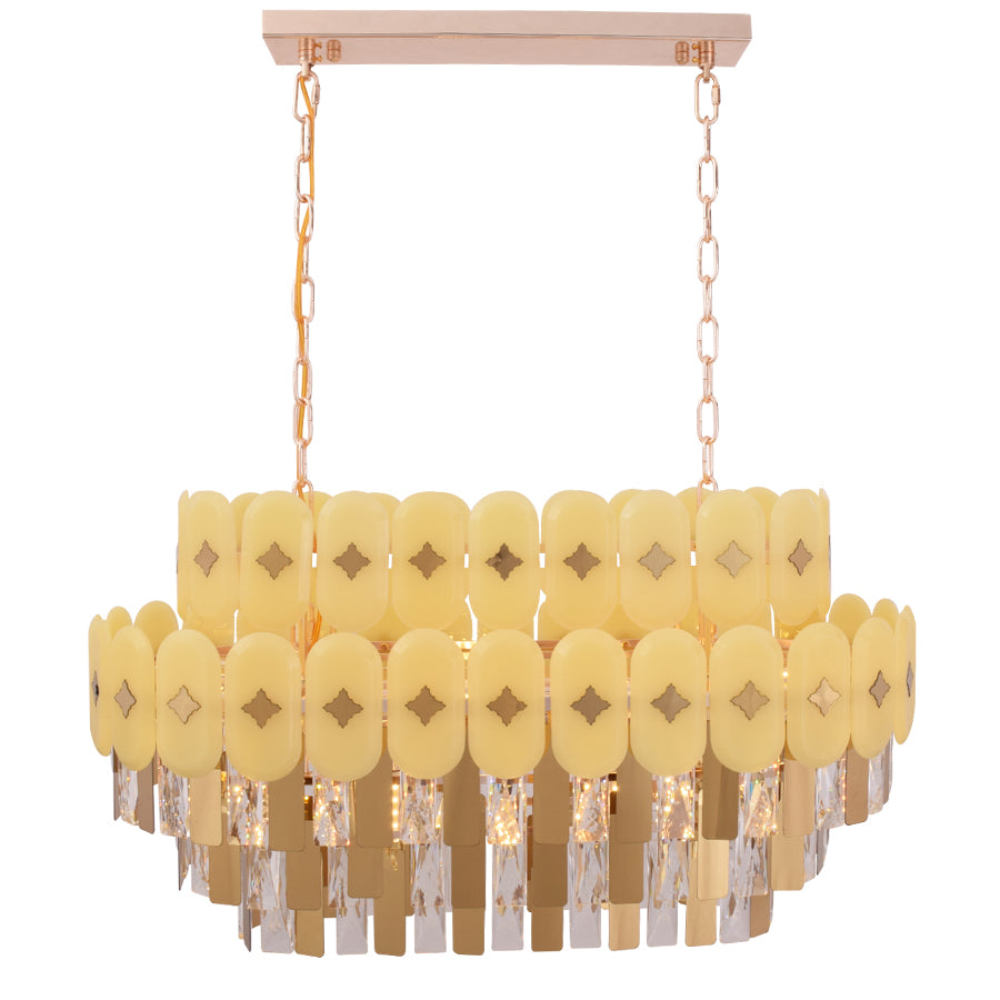Gold Plate Crystal Rectangle Chandelier