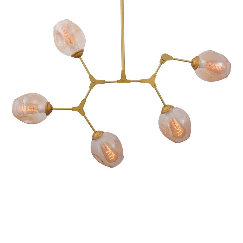 Modern Chandelier 5 Light Gold with Tinted Glass Shades