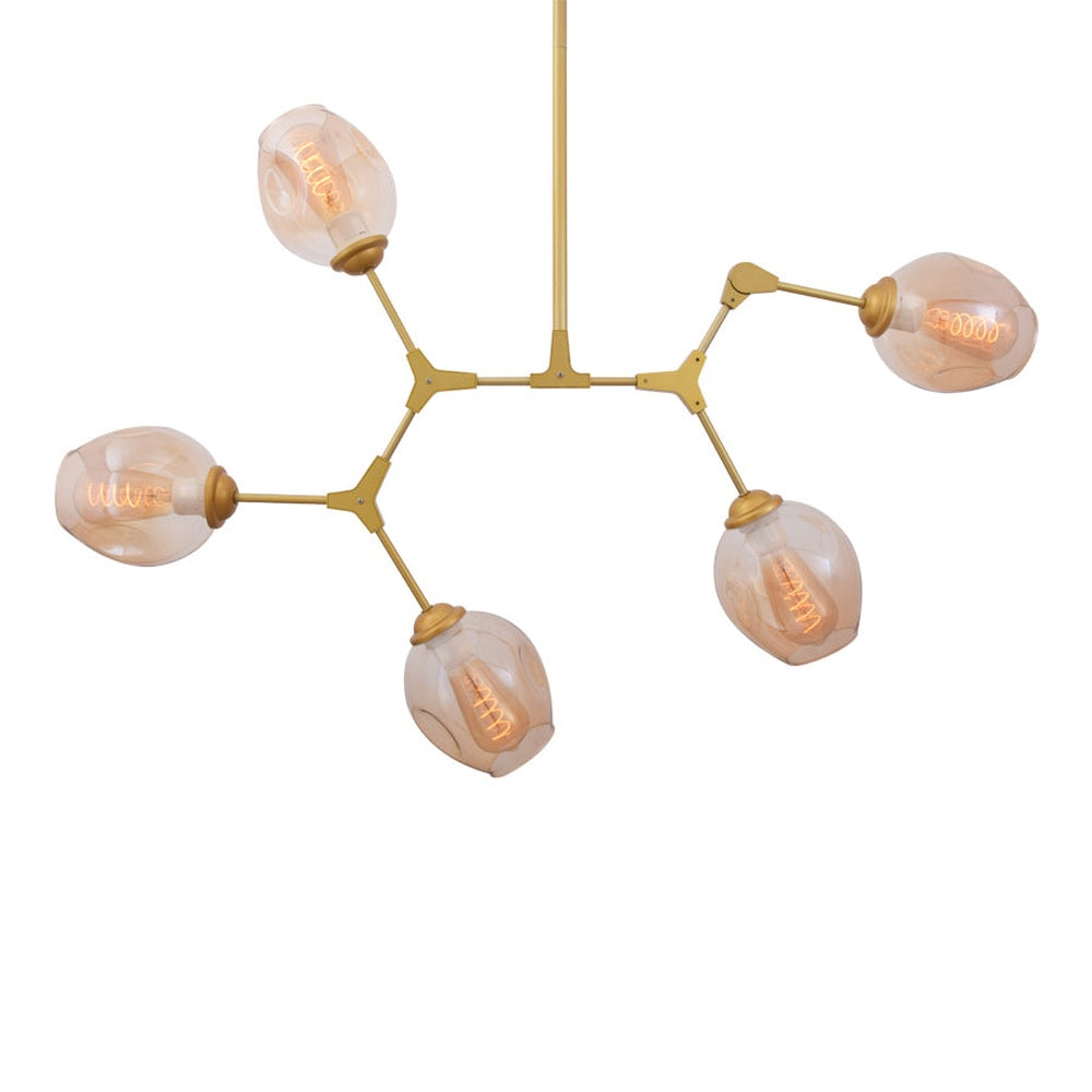 Modern Chandelier 5 Light Gold with Tinted Glass Shades