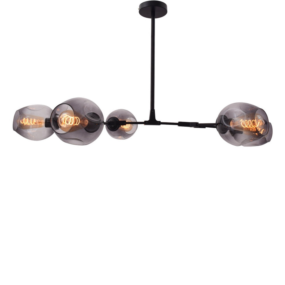 Modern Chandelier 5 Light Black with Tinted Glass Shades