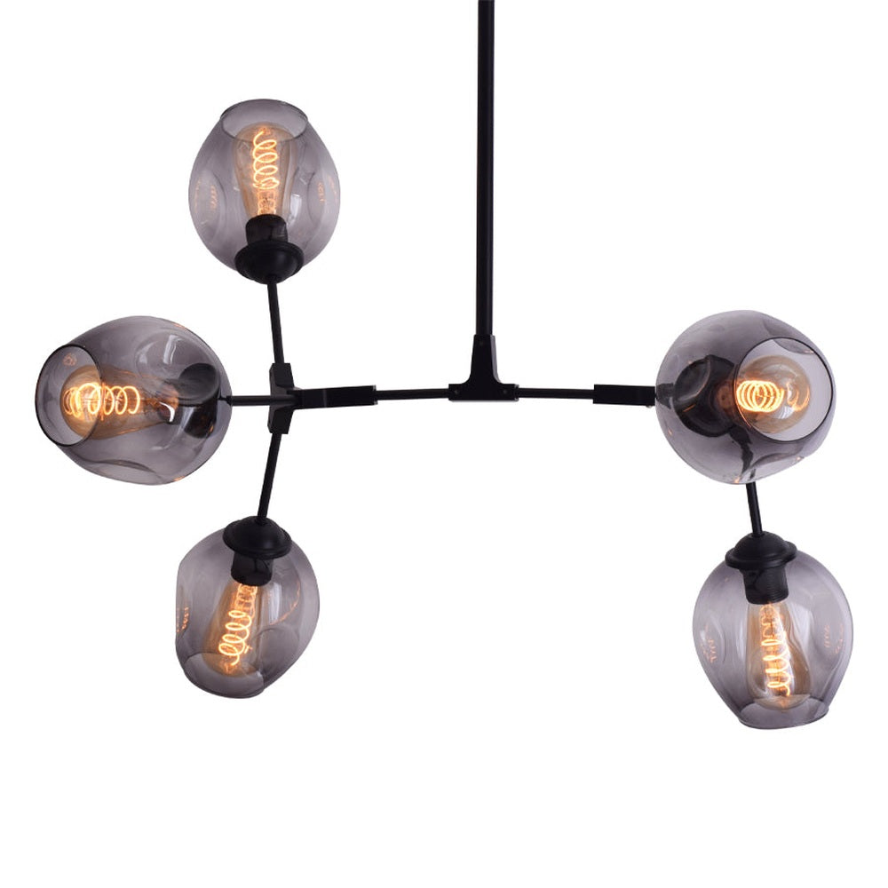 Modern Chandelier 5 Light Black with Tinted Glass Shades