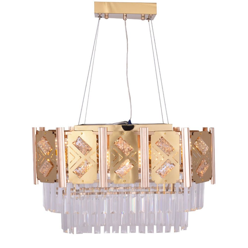 Rectangle Dining Chandelier Gold With Crystals