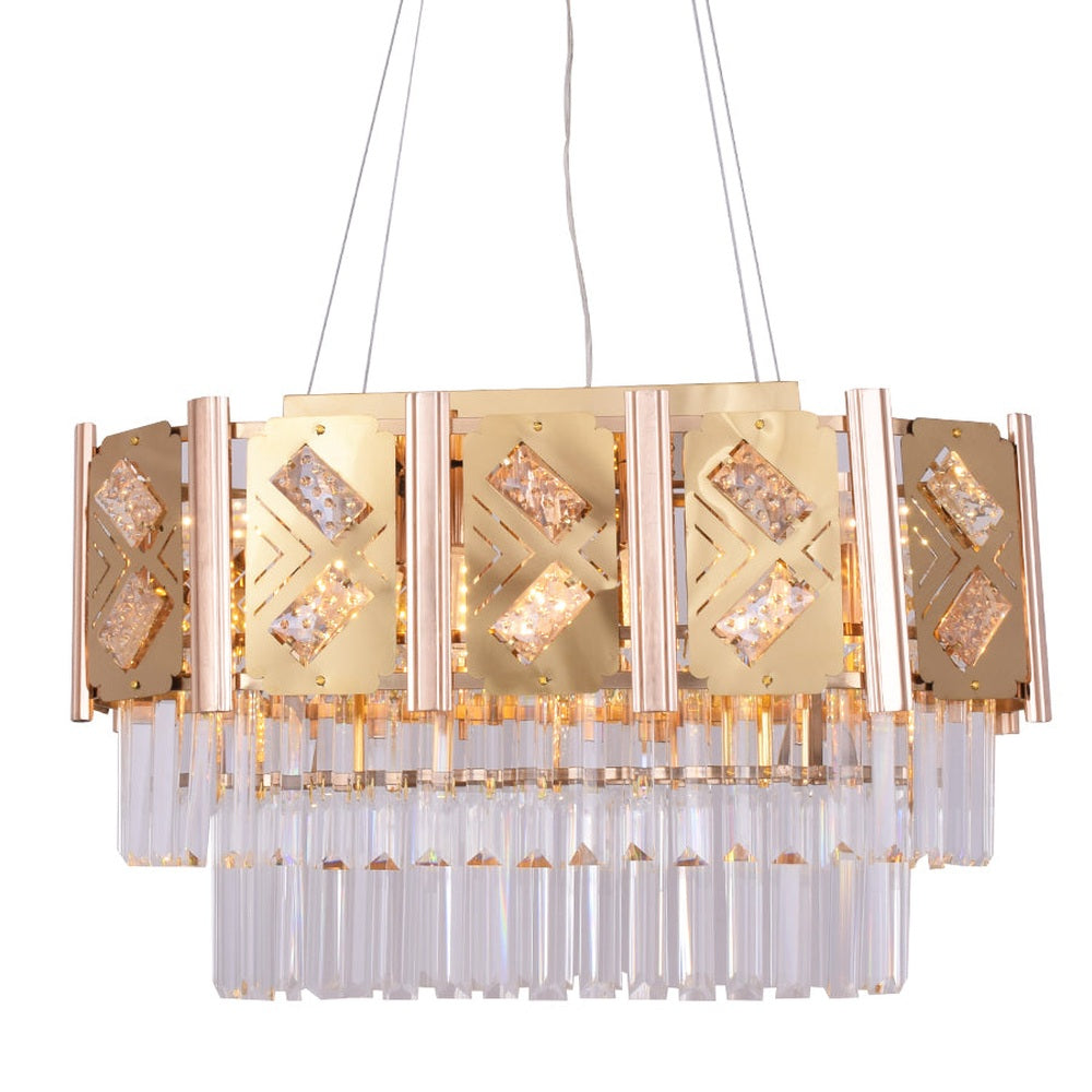 Rectangle Dining Chandelier Gold With Crystals