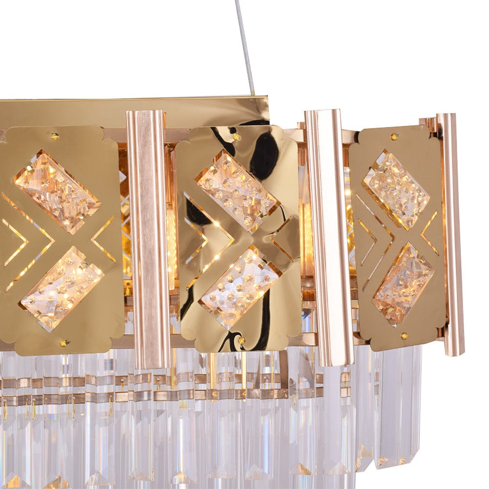 Rectangle Dining Chandelier Gold With Crystals