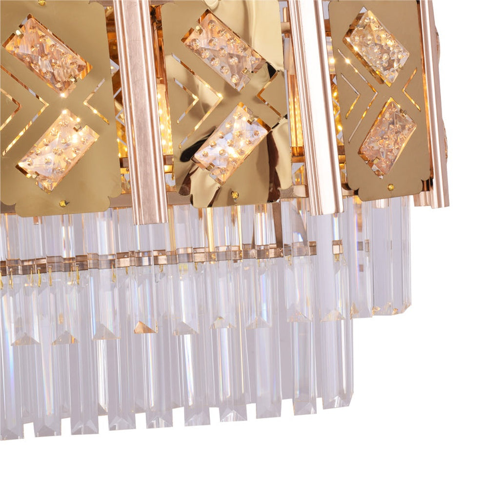 Rectangle Dining Chandelier Gold With Crystals