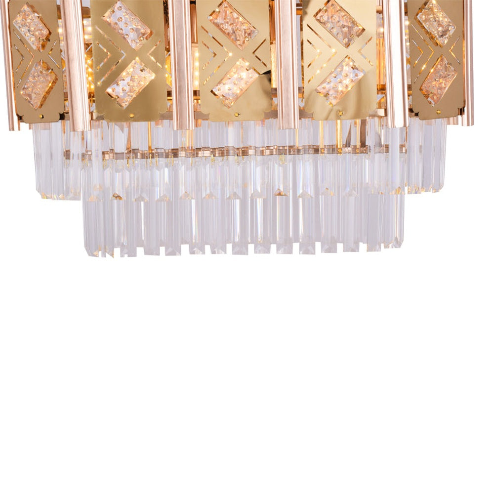 Rectangle Dining Chandelier Gold With Crystals
