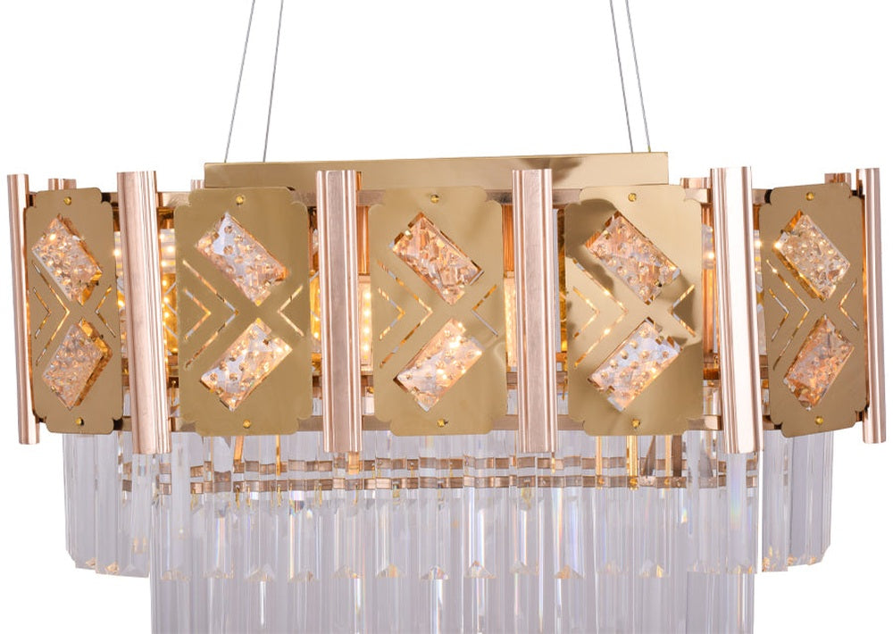 Rectangle Dining Chandelier Gold With Crystals
