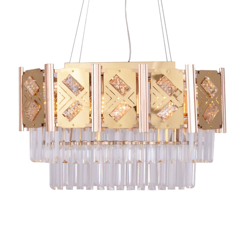 Rectangle Dining Chandelier Gold With Crystals