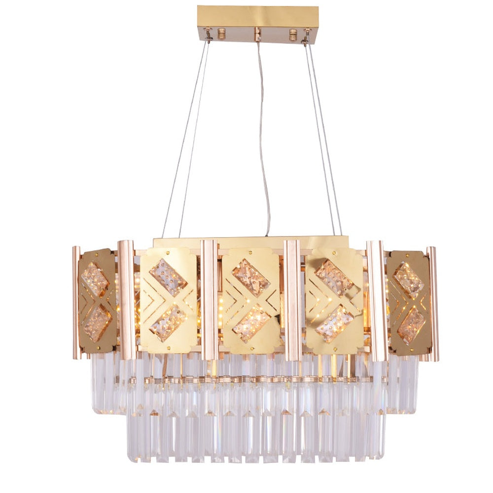 Rectangle Dining Chandelier Gold With Crystals
