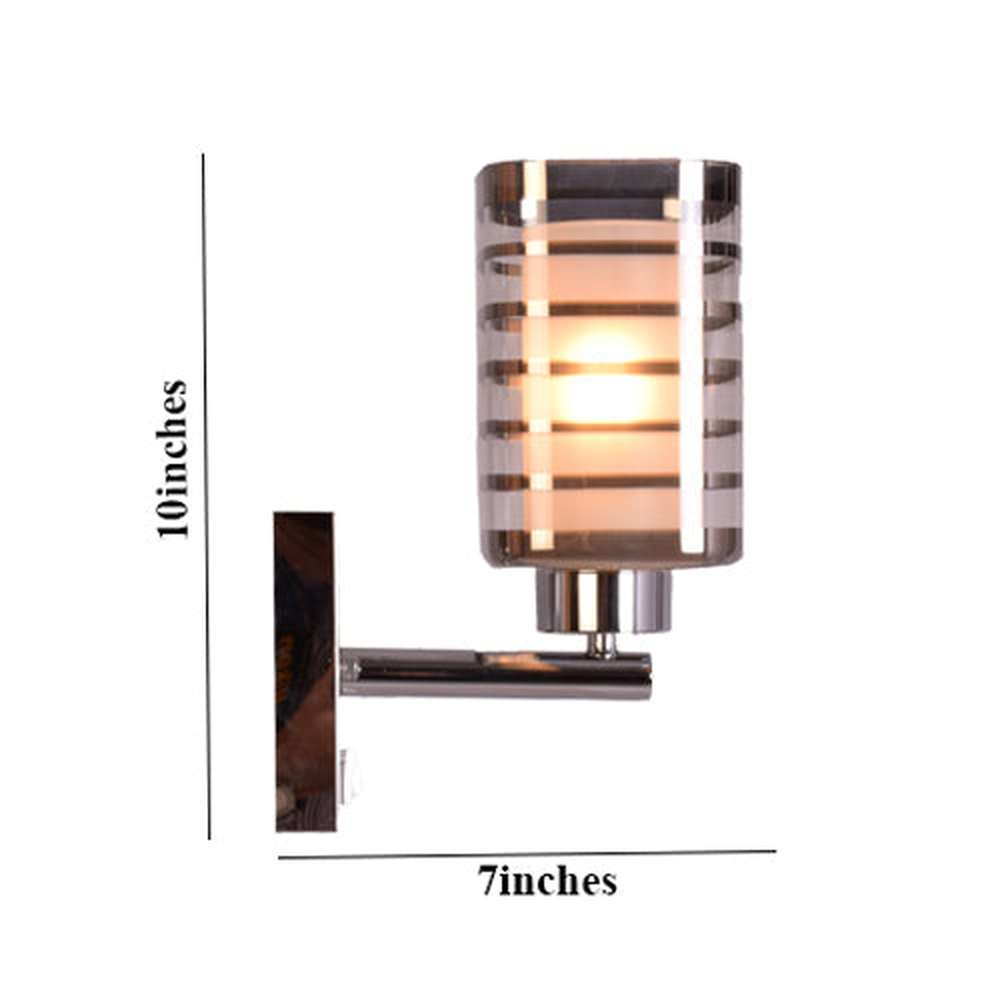 Chrome Wall Light with Silver Lines Glass Shade, E27-Starry Night