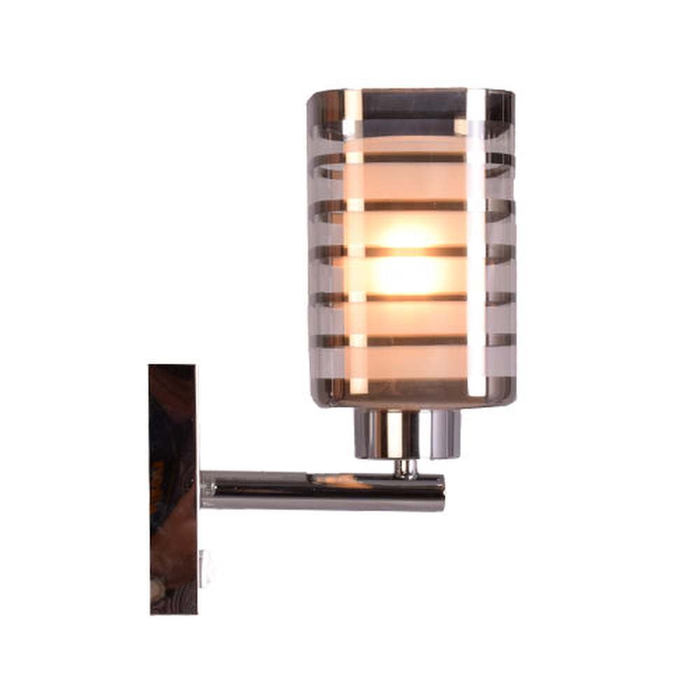 Chrome Wall Light with Silver Lines Glass Shade, E27-Starry Night
