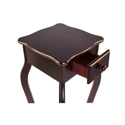 Wood Pedestal End Table Curved Legs with Drawer &amp; Shelf, Cherry-Starry Night