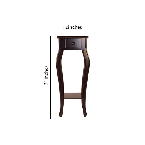 Wood Pedestal End Table Curved Legs with Drawer &amp; Shelf, Cherry-Starry Night