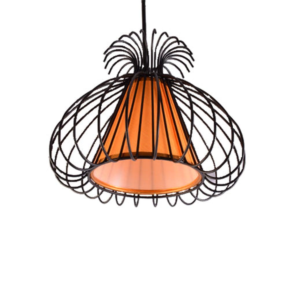 Black Cage Pendant Light with Gold Shade-Starry Night