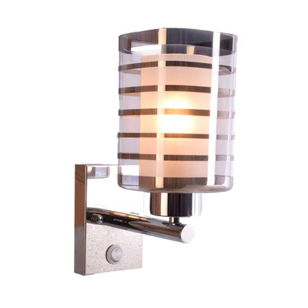 Chrome Wall Light with Silver Lines Glass Shade, E27-Starry Night