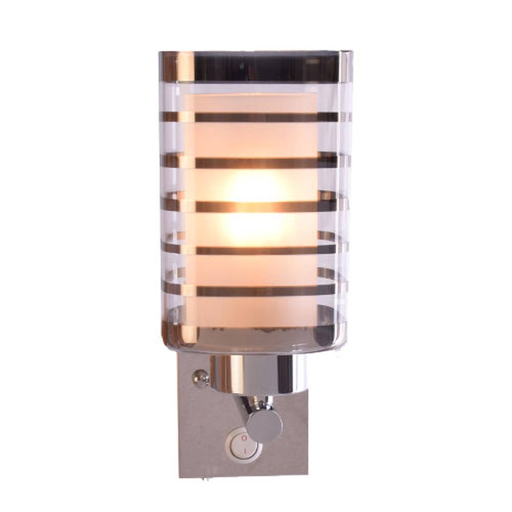 Chrome Wall Light with Silver Lines Glass Shade, E27-Starry Night
