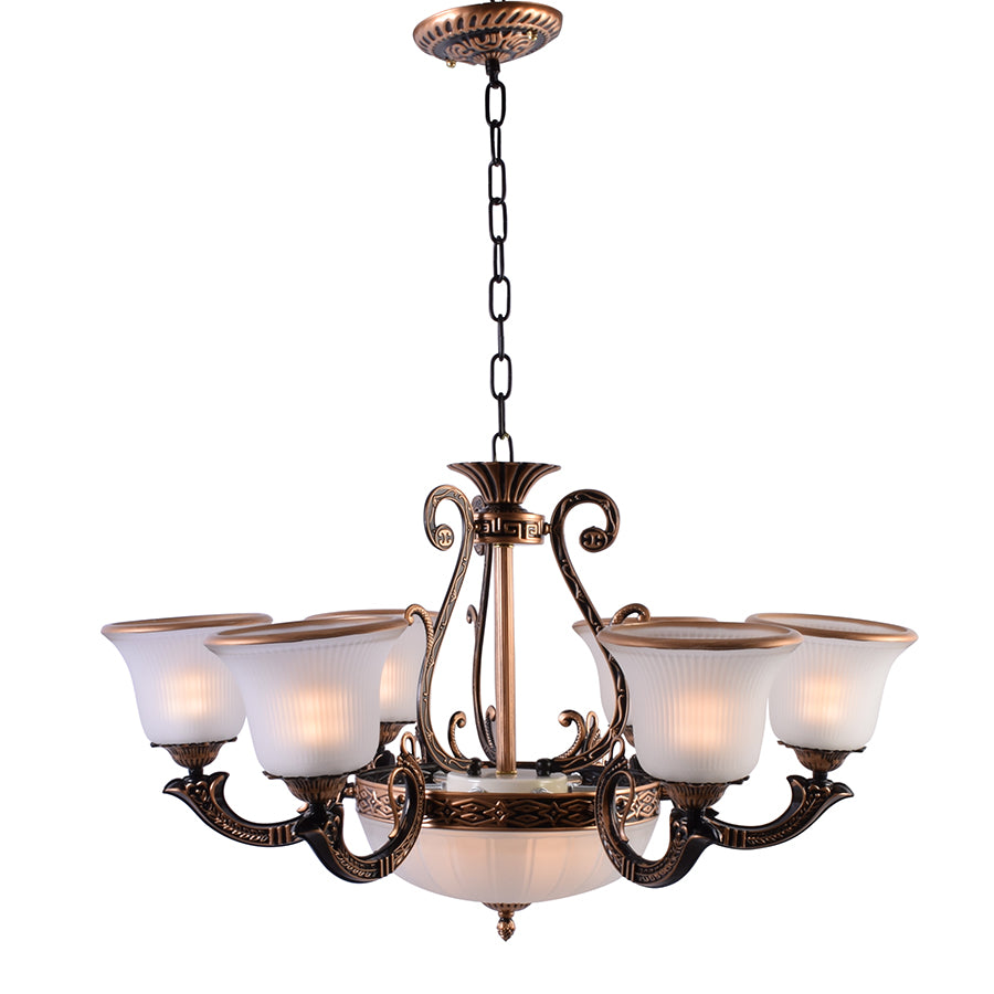 Brown Dome Chandelier with 6 Glass Shades-Starry Night