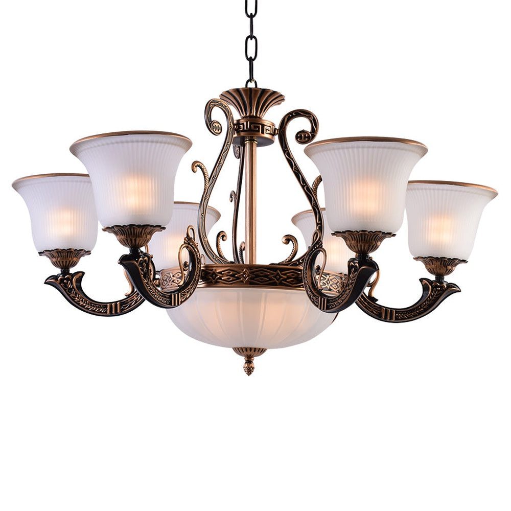 Brown Dome Chandelier with 6 Glass Shades-Starry Night