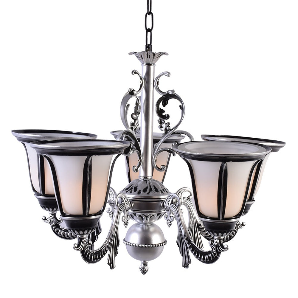 Silver Chandelier with 5 Glass Shades-Starry Night