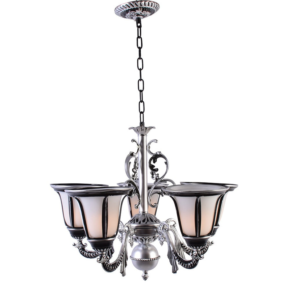 Silver Chandelier with 5 Glass Shades-Starry Night