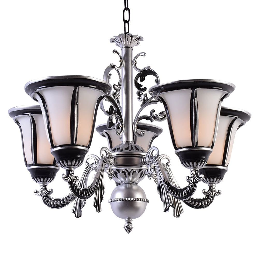 Silver Chandelier with 5 Glass Shades-Starry Night