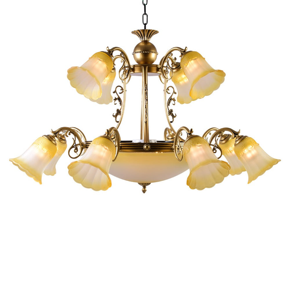 Bronze Chandelier with Yellow Glass, 12 Arms-Starry Night