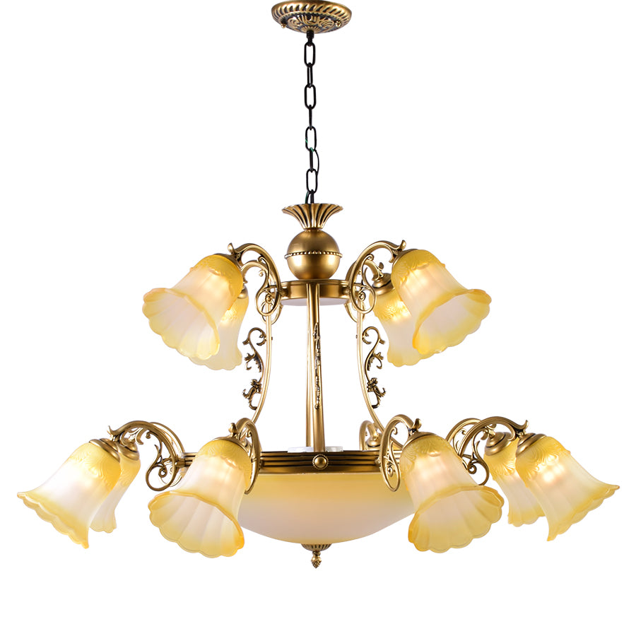 Bronze Chandelier with Yellow Glass, 12 Arms-Starry Night