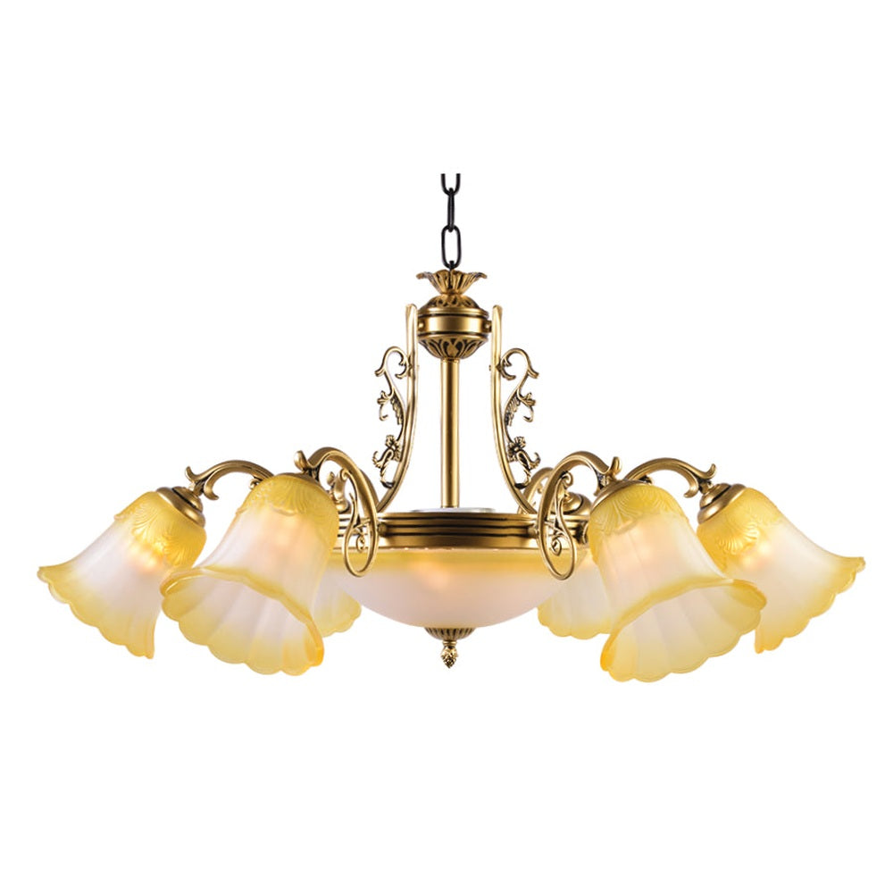 Bronze Chandelier with Yellow Glass, 6 Arms-Starry Night