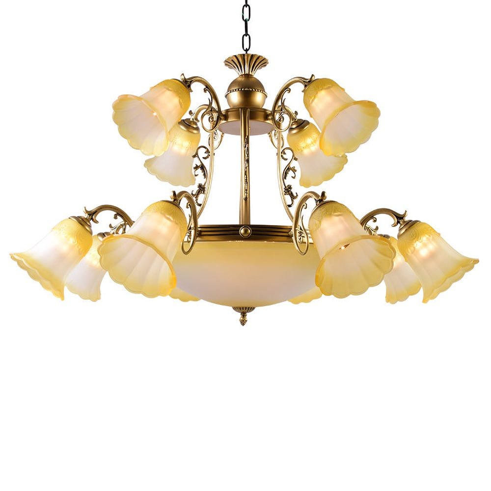 Bronze Chandelier with Yellow Glass, 12 Arms-Starry Night