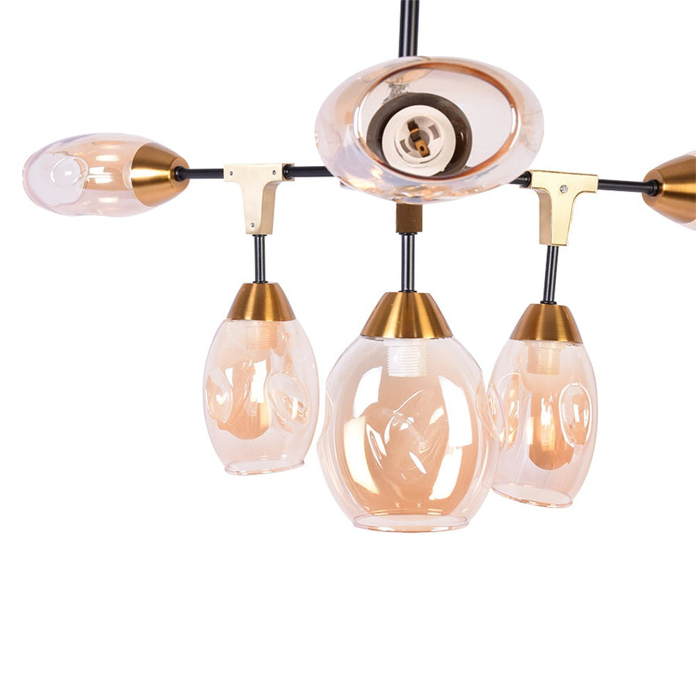 Black Modern Chandelier with Amber Glass, 6 Light-Starry Night