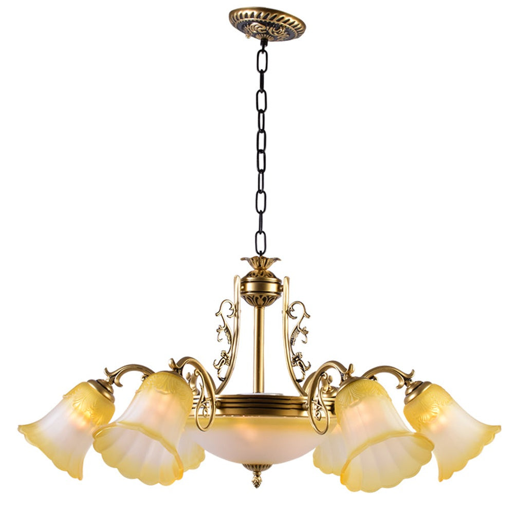 Bronze Chandelier with Yellow Glass, 6 Arms-Starry Night