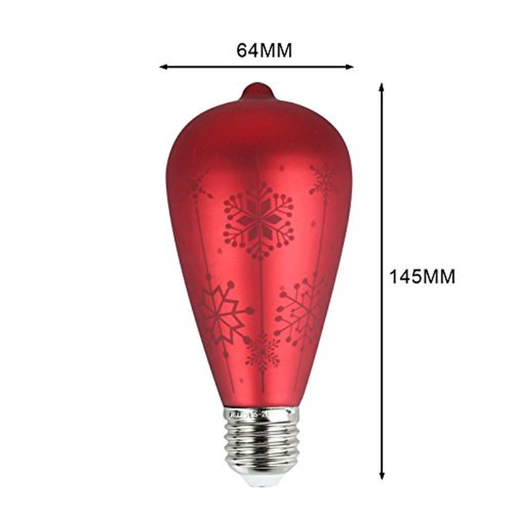Red Decorative LED Bulb with Christmas Snowflakes Print-Starry Night