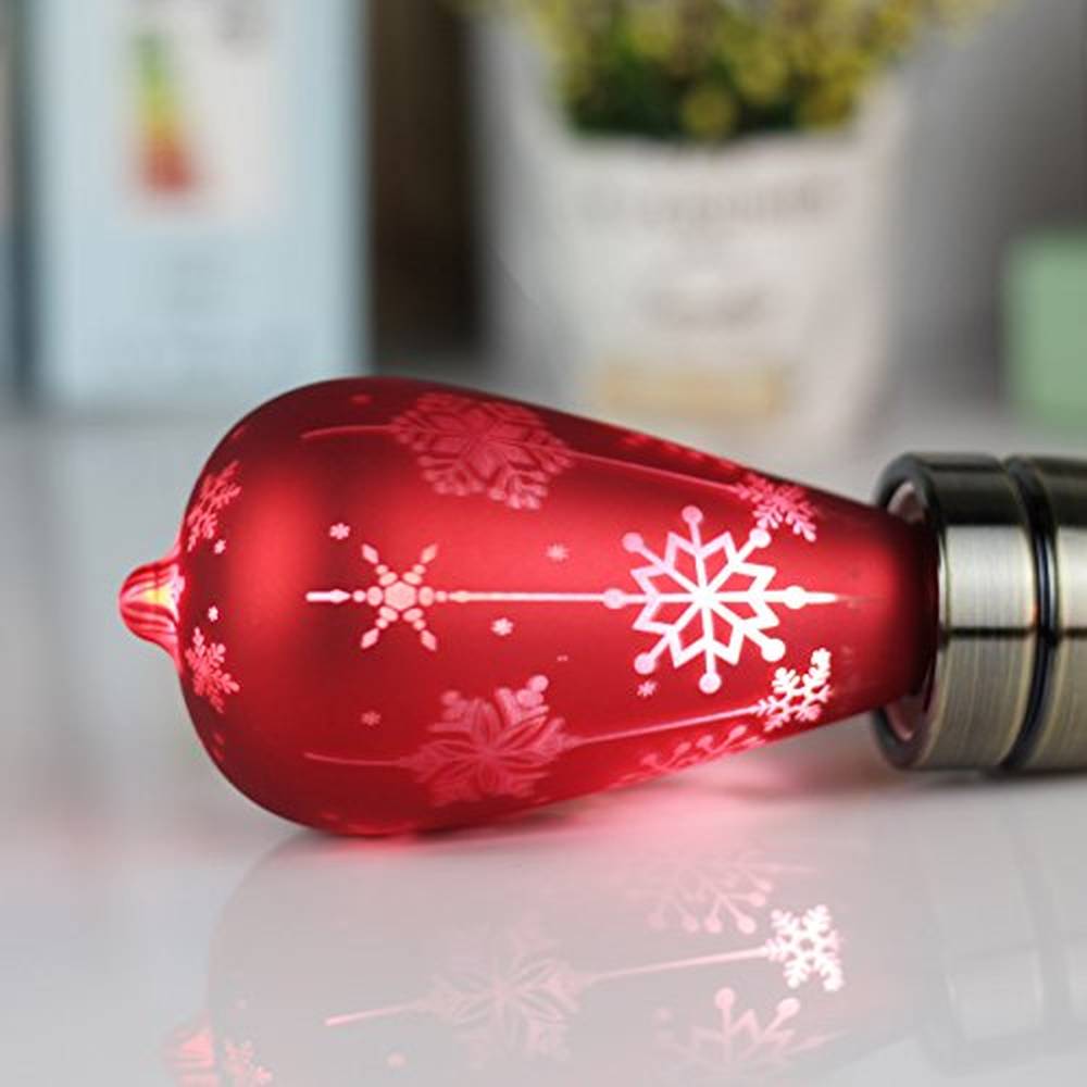 Red Decorative LED Bulb with Christmas Snowflakes Print-Starry Night