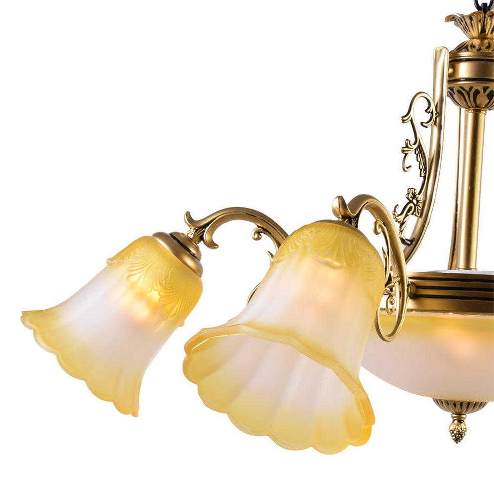 Bronze Chandelier with Yellow Glass, 6 Arms-Starry Night